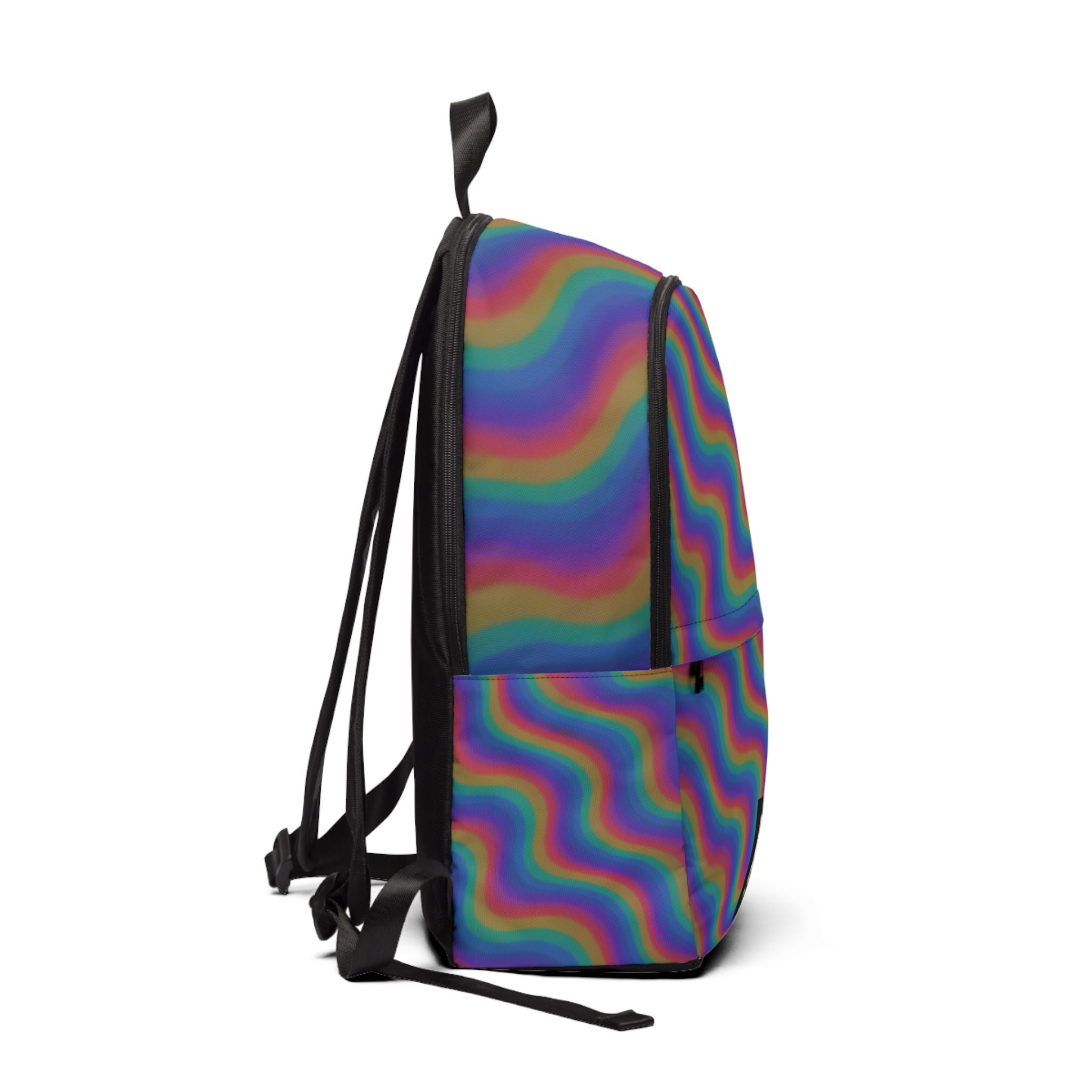 Psychedelic Rainbow Wave Backpack – Colorful Trippy Pattern School & Travel Bag