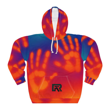 Handprint Tie-Dye Hoodie — Vibrant Neon Palm Print Pullover