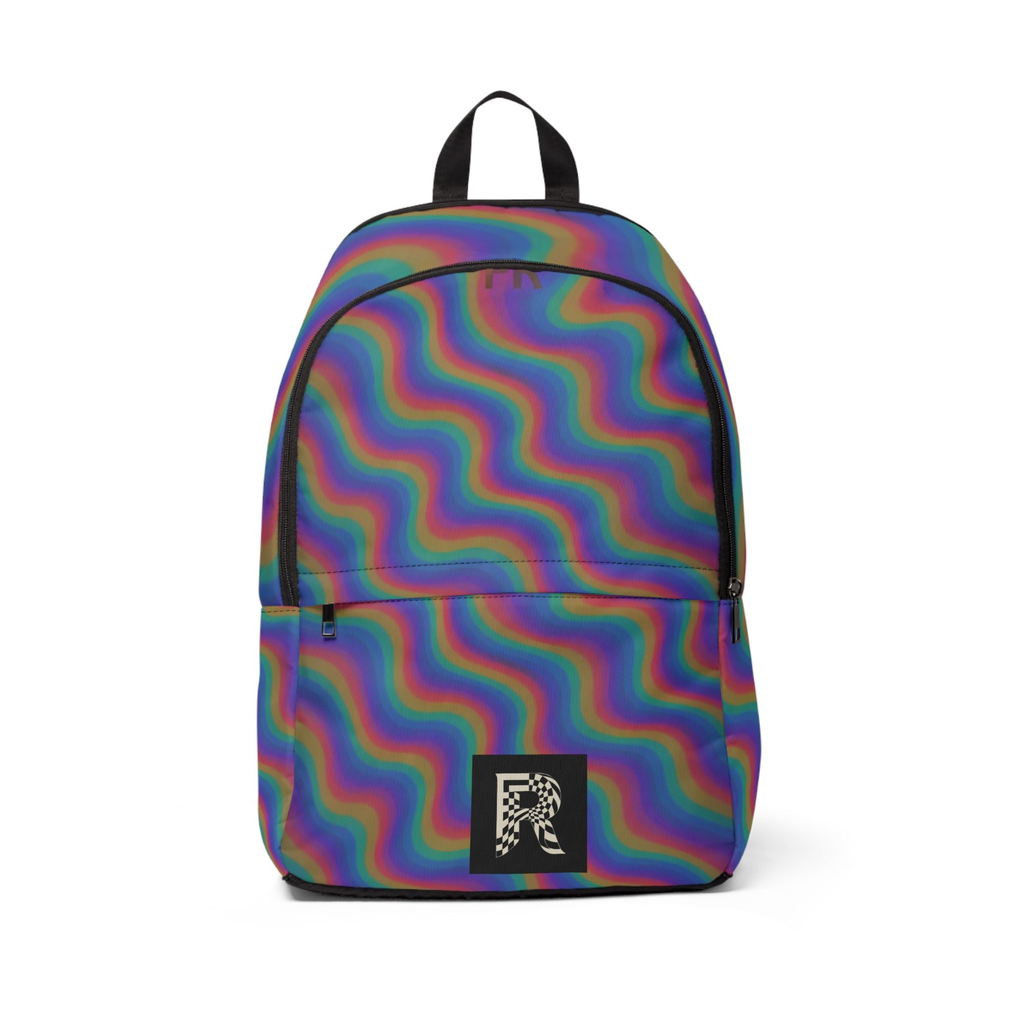 Psychedelic Rainbow Wave Backpack – Colorful Trippy Pattern School & Travel Bag